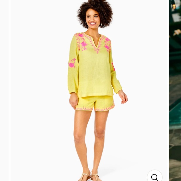 Lilly Pulitzer Coby Linen Tunic Calla Yellow size small - Picture 3 of 4